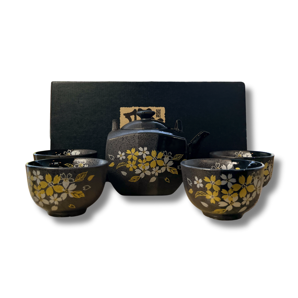 Set Juego Té Japonés Sakura Cuatro Estaciones Diseño Negro
